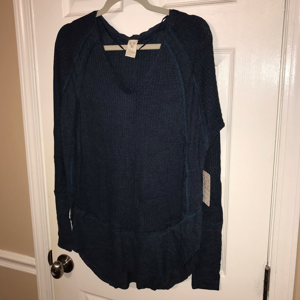 Free People Catalina V Neck Waffle Knit Sweatshirt